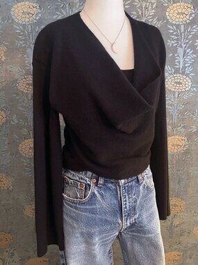 Anthropologie Pilcro Black Cashmere Blend Drape Neck Sweater Size Small